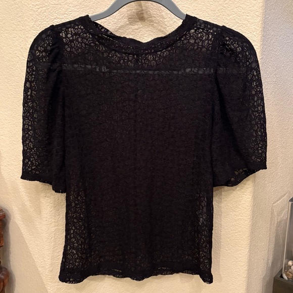NWT~ZARA Women Black Lace Short Sleeve Top Size Small - Picture 1 of 7